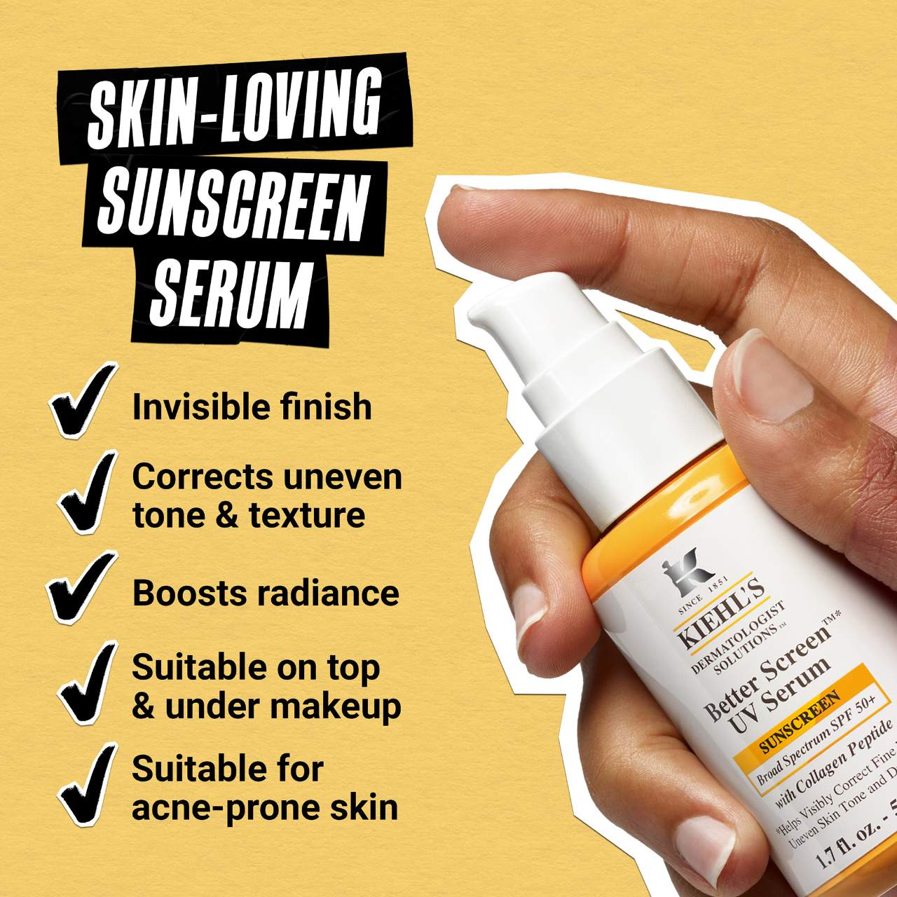 Kiehl's Better Screen™ UV Serum SPF 50+ Facial Sunscreen with Collagen Peptide *Pre-Orden*