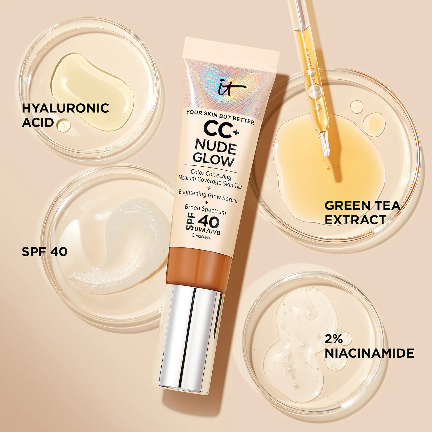 IT Cosmetics CC+ Nude Glow Lightweight Foundation + Glow Serum with SPF 40 and Niacinamide *Pre-Orden*