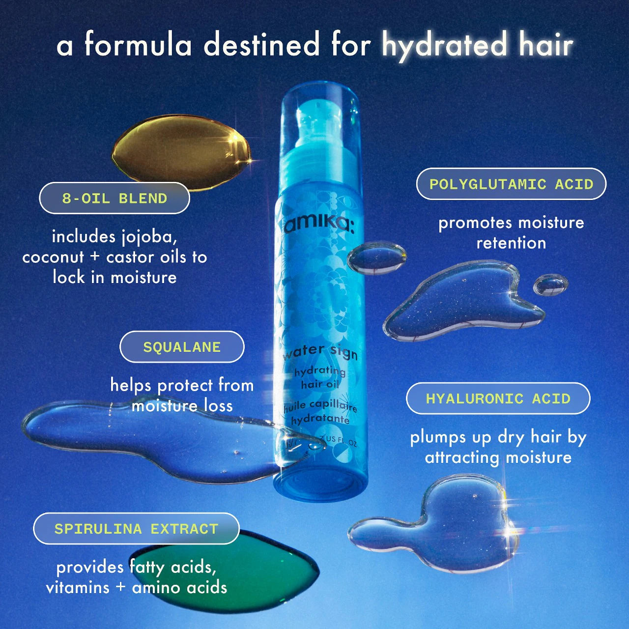 amika Water Sign Hydrating Hair Oil with Hyaluronic Acid *Pre-Orden*