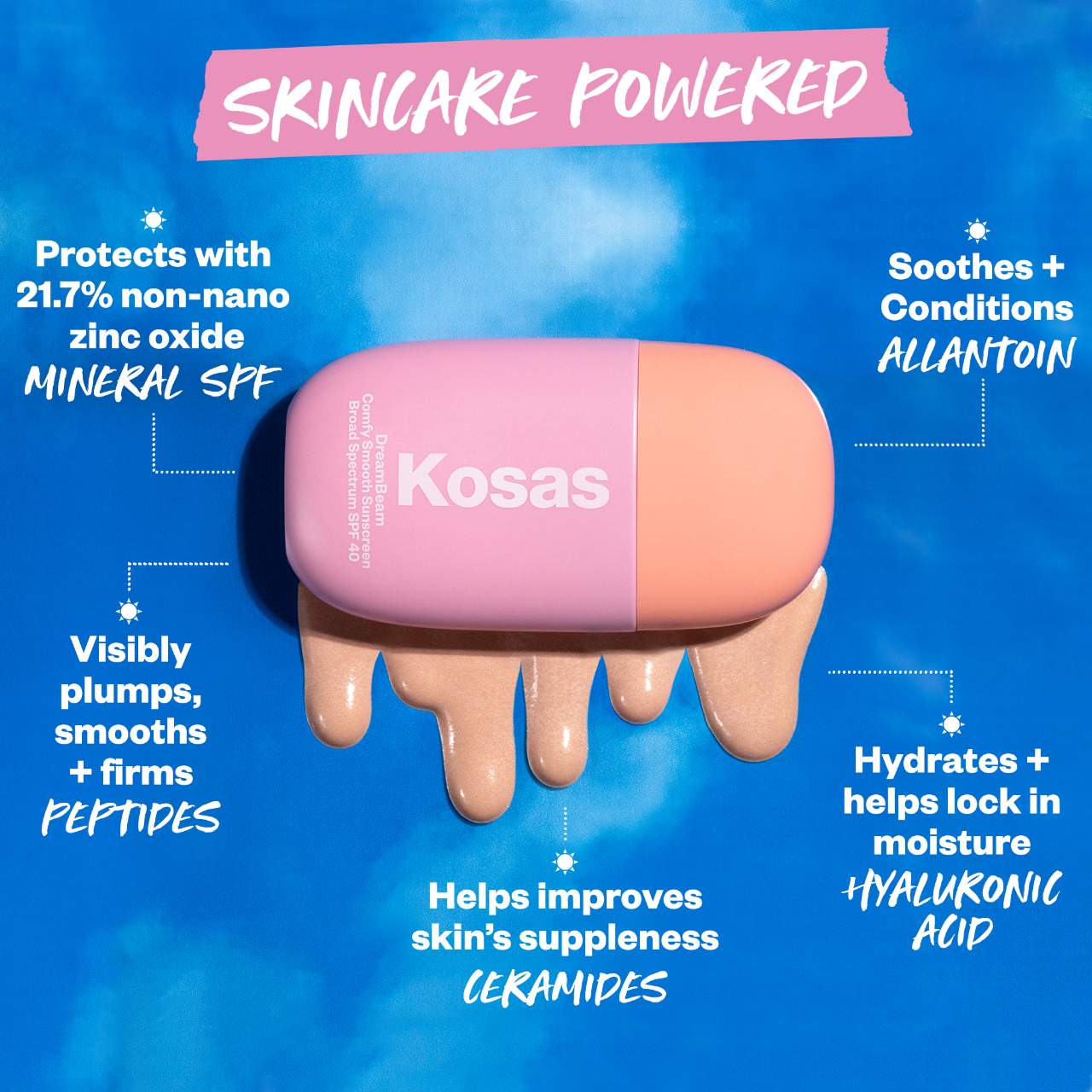 Kosas MINI DreamBeam Silicone-Free Mineral Sunscreen SPF 40 with Ceramides and Peptides *Pre-Orden*